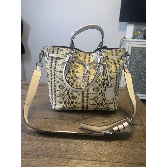 Michael Kors Handbags - Michael Kors Blakely Medium Bucket Bag Python-Embossed Leather Natural Cream